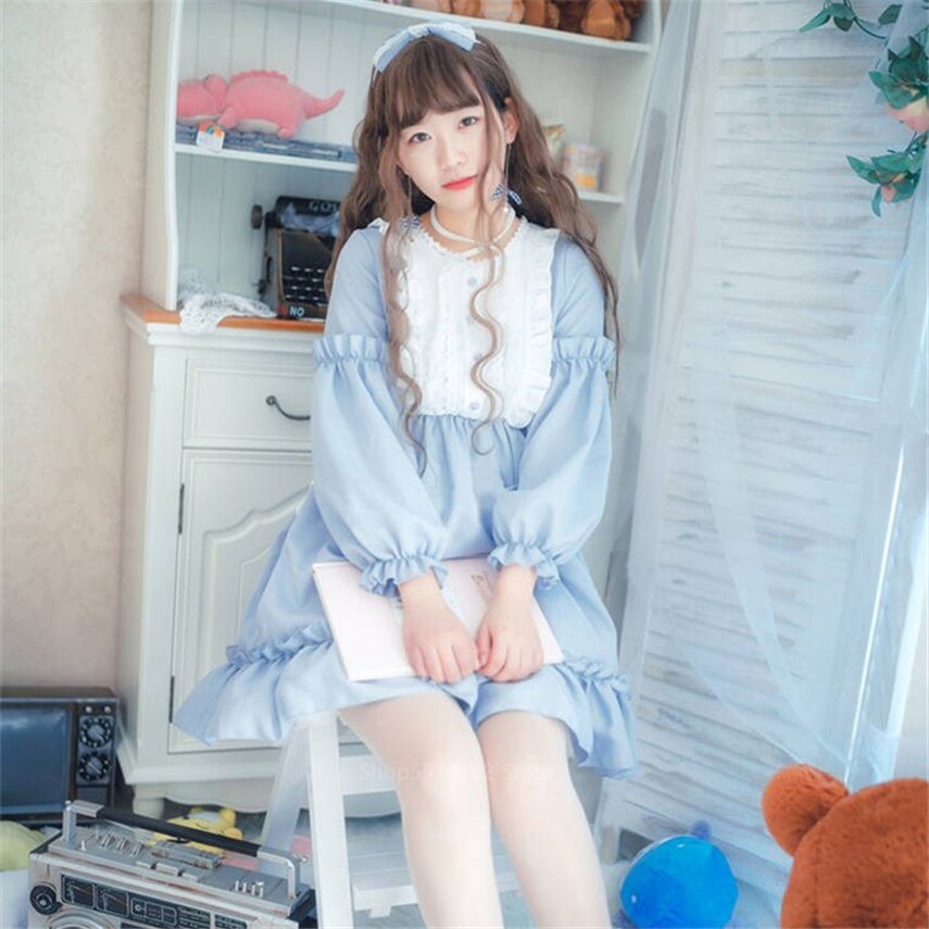 Sukienka Lolita dla kobiet Kawaii dla dziewcząt pałac Bow-knot Stiching styl japoński Vestidos szlachetny słodki Gothic szata na imprezę renesansowy