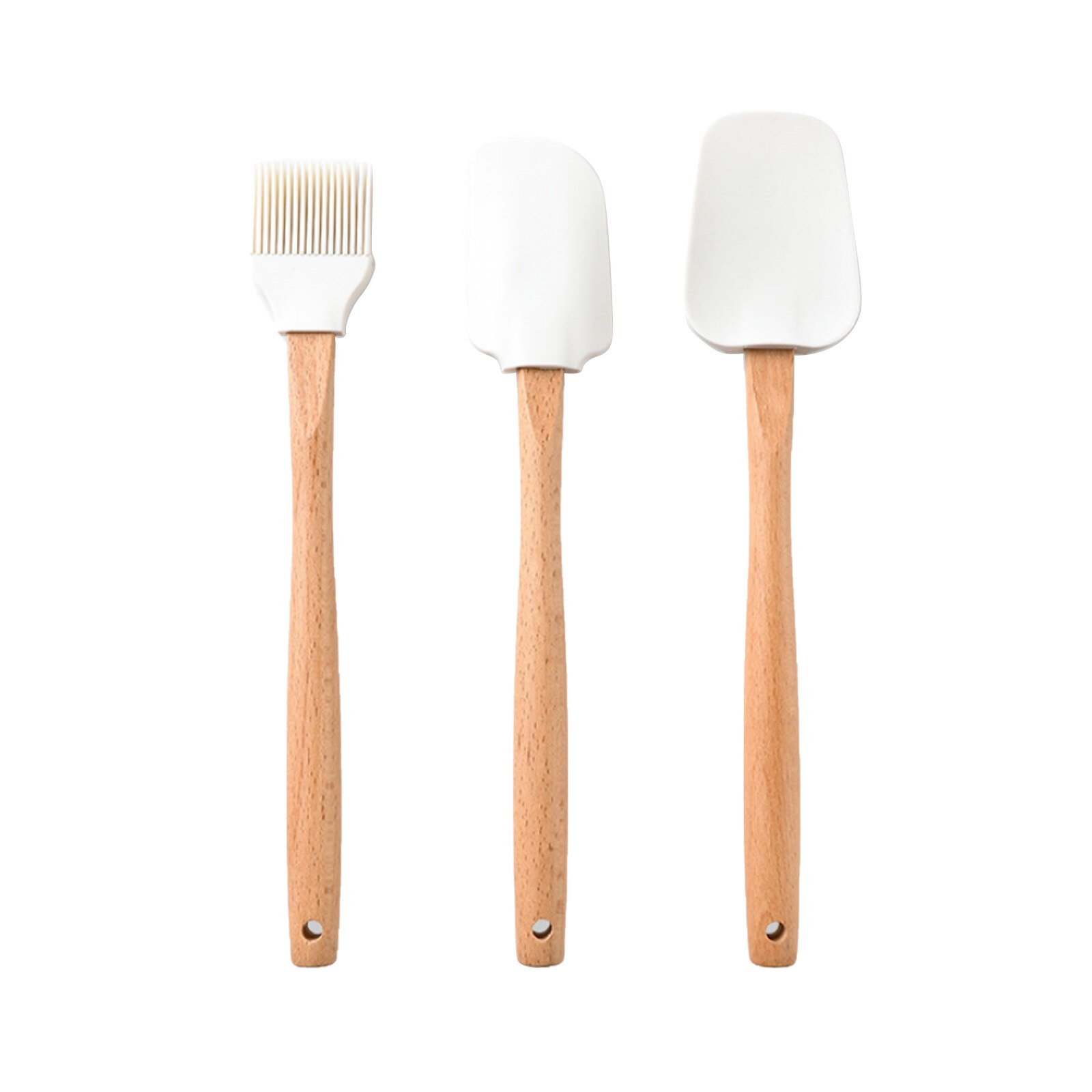 3Stck Wärme Beständig Integrieren Silikon Löffel Schaber mit Holz Griff Kochen Spachtel Eis Kuchen für Küche Werkzeug Utensil: Weiß