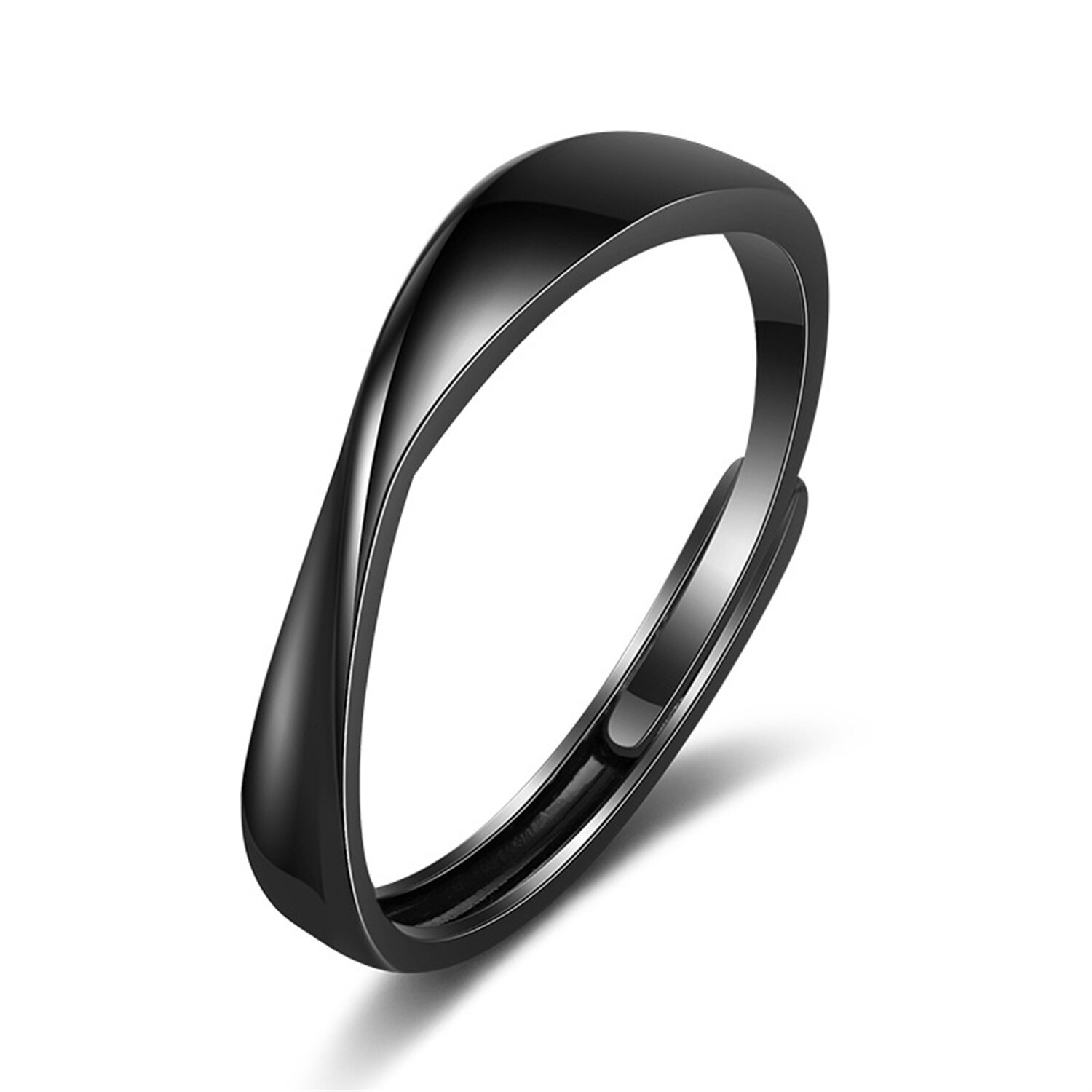 Mode Eenvoudige Geometrische Mobius Paar Ringen Voor Mannen Vrouwen Zwart Sliver Kleur Glad Verstelbare Open Ring Valentijnsdag: Black
