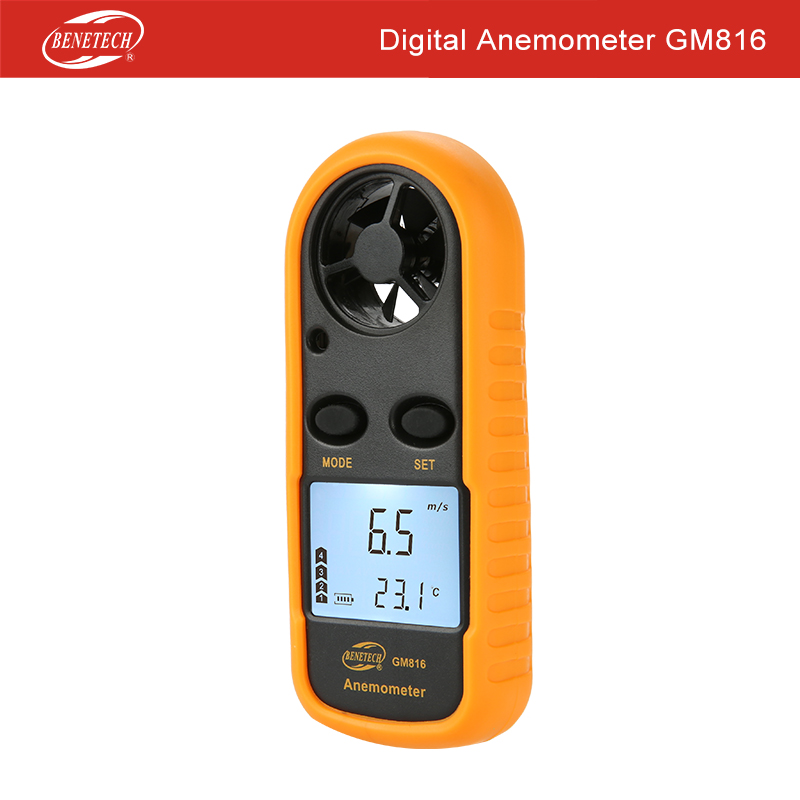 GM816 Digitale Mini Anemometer Wind Speed Gauge Meter Lcd Handheld Luchtstroom Windmeter Thermometer