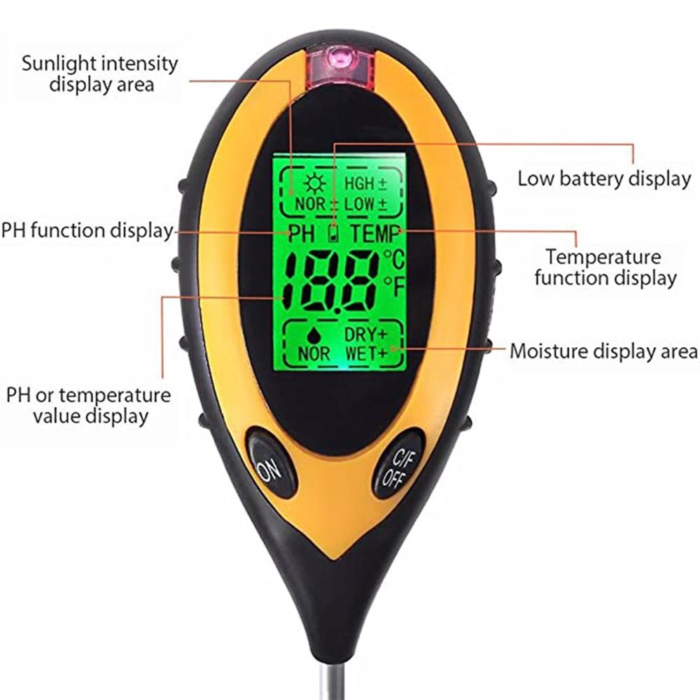 4 In 1 Bodem Ph Tester Meter Soli Survey Instrument Tuin Plant Bodem Water Vocht Digitale Analyzer Hydrocultuur Tuin Gereedschap 1Pcs