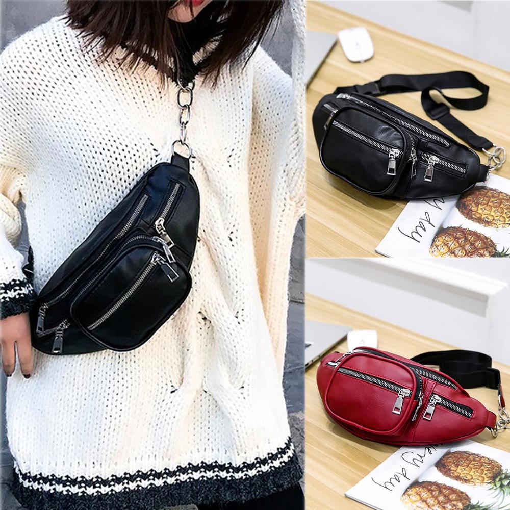 Vrouwen fanny pack heuptas nier effen lederen pouch Schouder streetwear Waterdichte Crossbody Tas Borst Bag sac banane femme