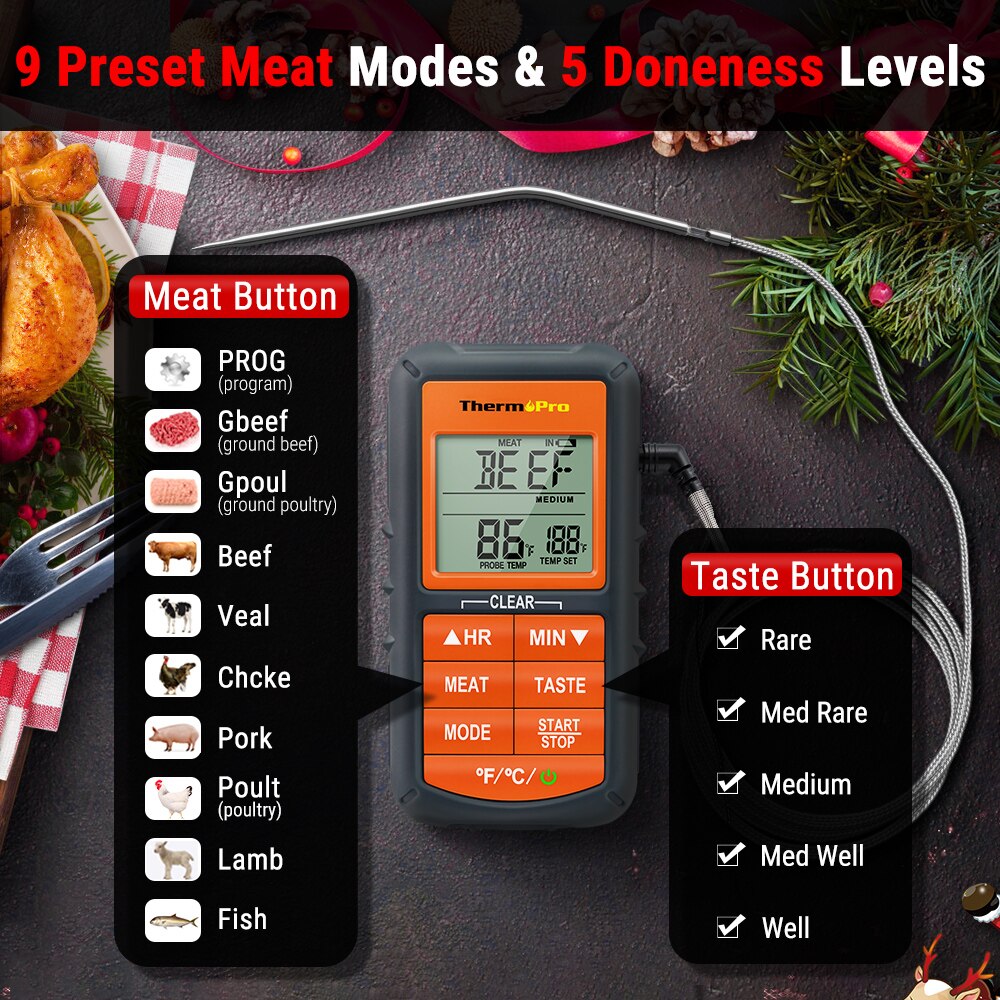 Termómetro Digital Original ThermoPro TP-06S para horno de prueba y asado de alimentos con temporizador para barbacoa, parrilla, carne, cocina, alimentos