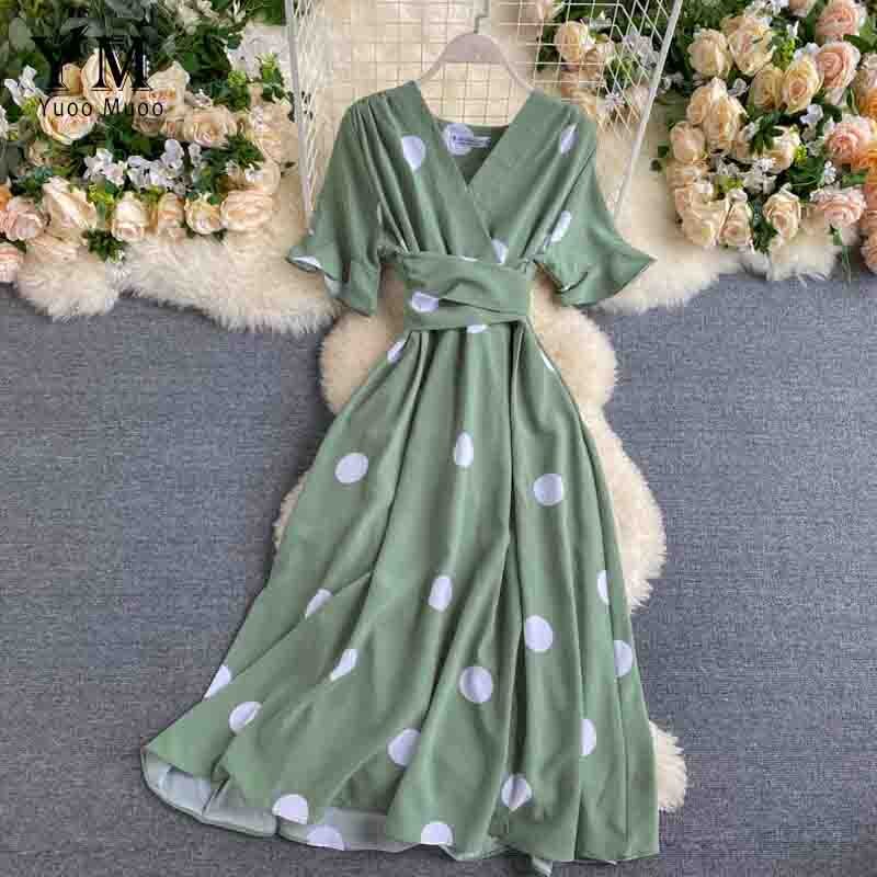 YuooMuoo-robe à bandes, tenue Vintage, à pois, col en V, tenue de soirée, tenue élégante, rouge, été: Vert armée