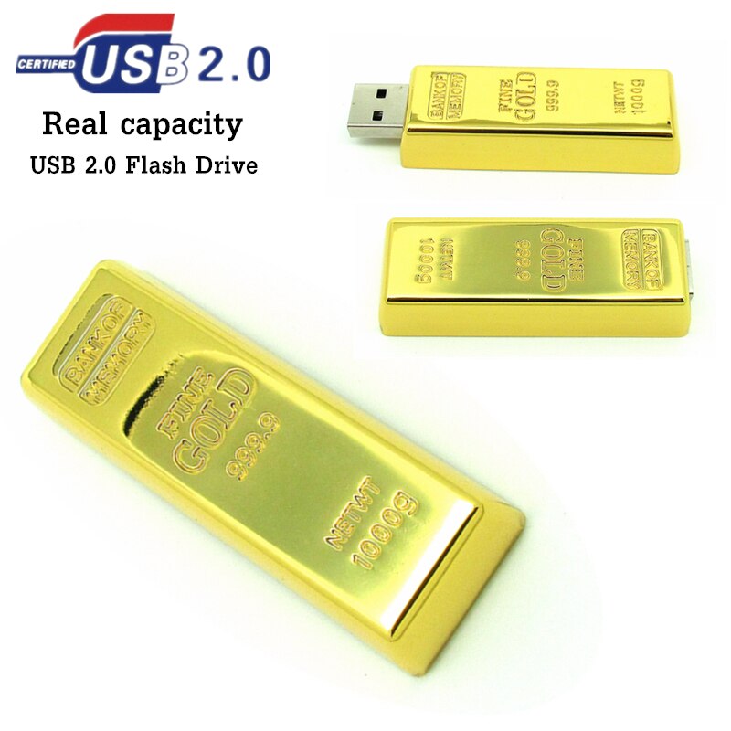 Reale capacità di d'oro USB veloce unità 32 gb oro lingotti sbarra penna unità di Memoria veloce Bastone unità16GB 8 gb 4 gb regalo creativo USB2.0