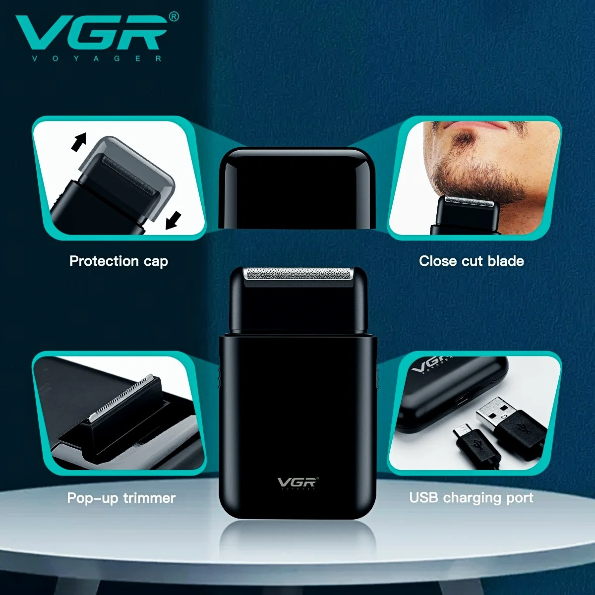 VGR Trimmer Oplaadbaar Afwerking Baardtrimmer Mini Draagbaar Scheerapparaat Professioneel Elektrisch Scheerapparaat Scheermachine voor mannen V-390