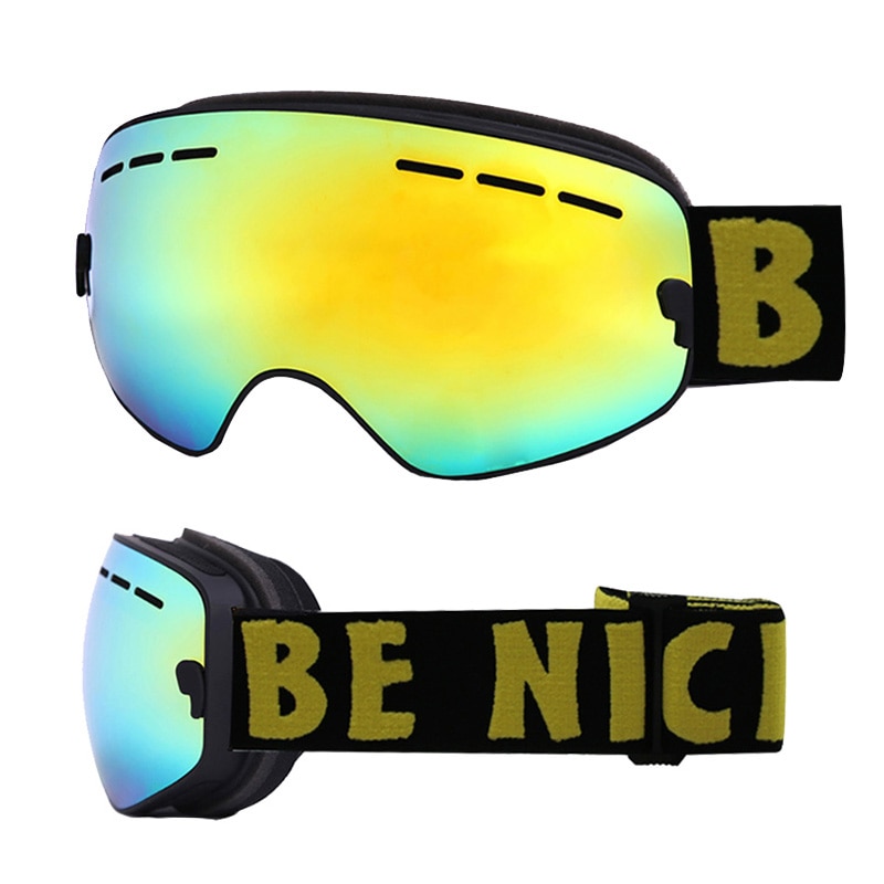 Kinderskibrillen met dubbele laag,  uv 400 anti-condens skibrillen, sneeuwskiën, snowboarden, skateboarden, skibrillen voor jongens, meisjes en tieners: Goud zwart