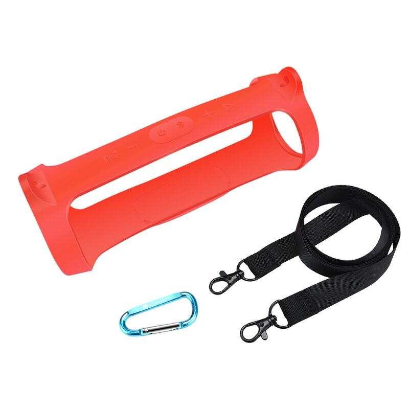 Siliconen hoesje met karabijnhaak voor de jbl charge 4 draagbare draadloze bluetooth-luidspreker: Rood