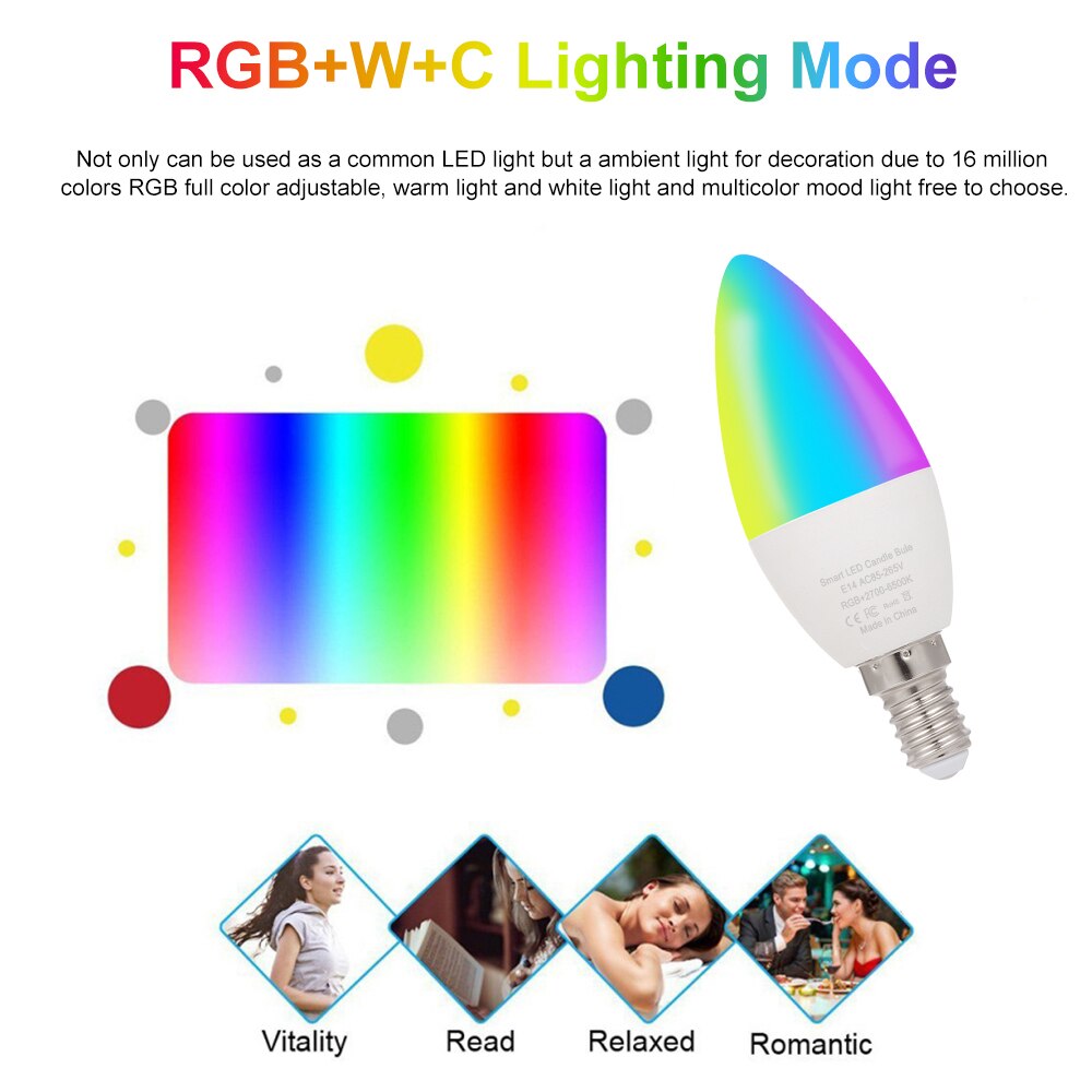 Tuya Wifi Smart Lamp E14 Rgb + W + C Dimbare Licht Led Kaars Lamp Afstandsbediening Werk Met Alexa echo Google Home Assistent