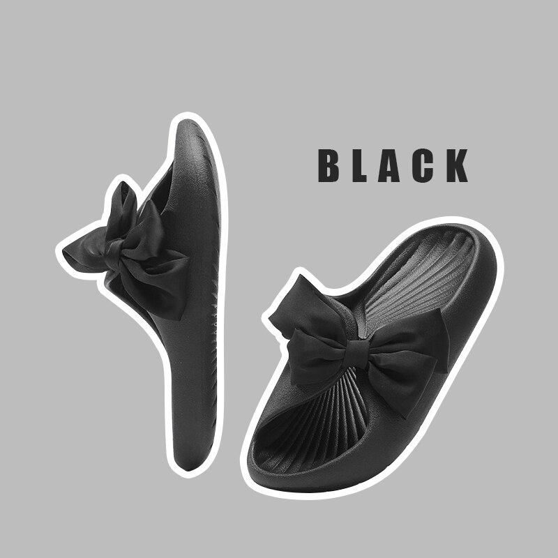Summer Women's Slippers Pink Cute Bow Sandals EVA Non-slip Breath Home Ladies Slides Lightweight Soft Outdoor Sandals Girls JK: Black / 38-39