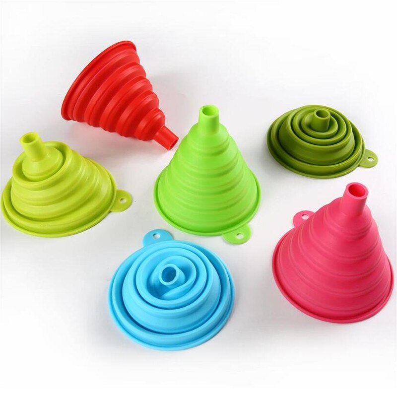 2Pcs Siliconen Vouwen Telescopische Lange Nek Trechter Creatieve Huishoudelijke Vloeibare Doseren Mini Trechter Keuken Gereedschap Opvouwbare