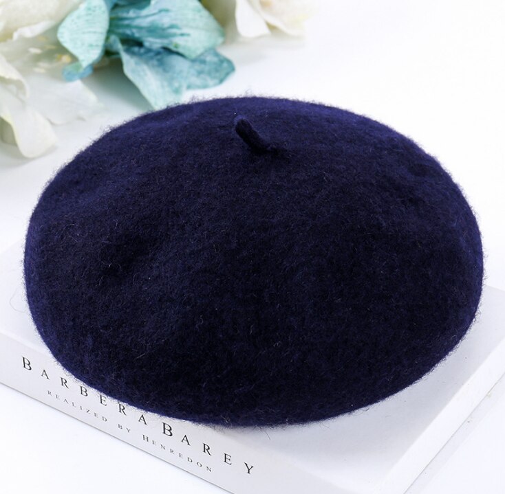BUTTERMERE Women Wool Beret Hat Winter White Artistic Hats Ladies Solid Color Cashmere Soft Female French Painters Hats: Navy