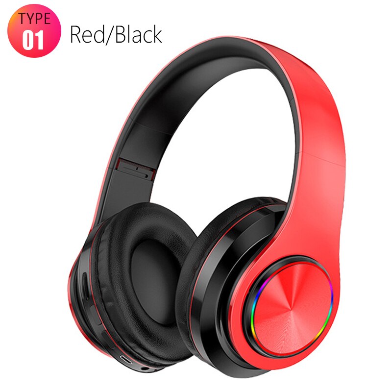 B39 Gaming Hoofdtelefoon Knipperende Led Bluetooth Draadloze Headset Kid Meisje Stereo Muziek Oordopjes Telefoon Oortelefoon Voor Iphone 12: Type 1 Red