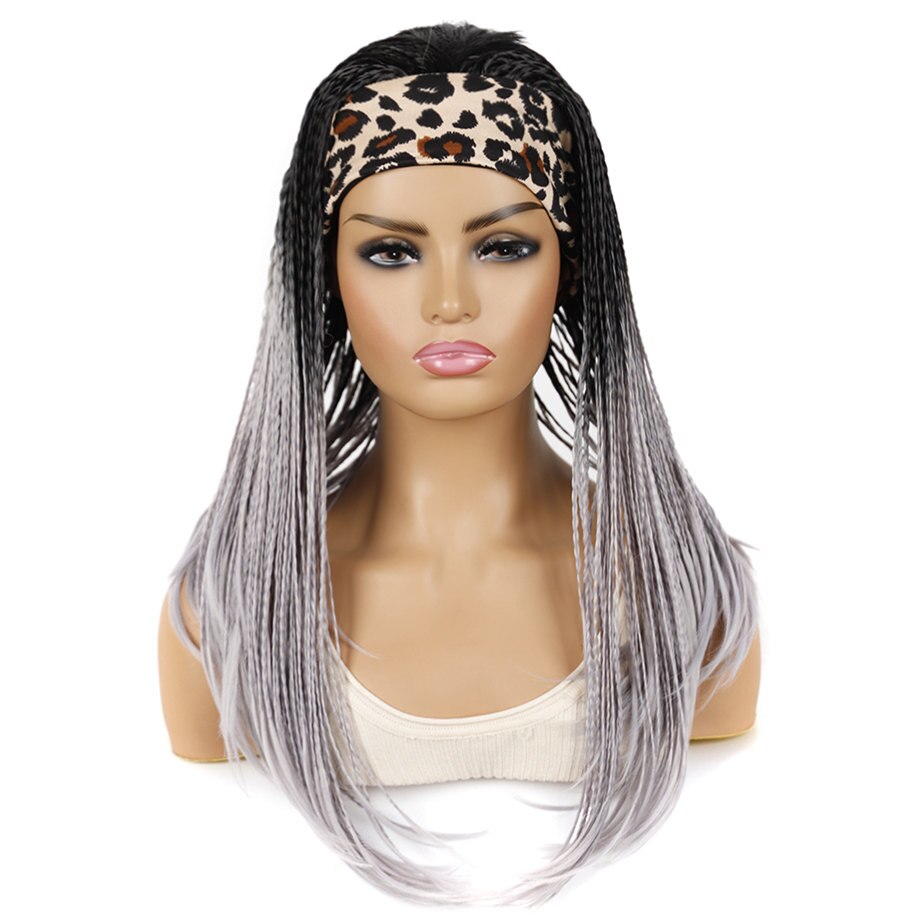 GURUILAGU Braided Wigs For Black Women Synthetic Wig Female Perruque Tresse Africaine Gray/613/Black Headband Wig 2 Headbands: 1BTGRAY
