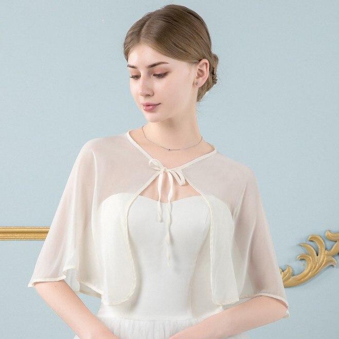 Bleu marine noir rouge gris Blush bordeaux mousseline de soie Cape châle veste de Mariage femmes haussement d'épaules boléro enveloppes Mariage soirée bal de promo: Champagne