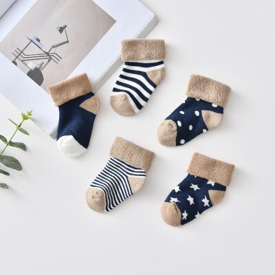 QXMY, calcetines para niñas, para niños, recién nacidos, material barato, Otoño Invierno, niños, lana gruesa, ropa de algodón , estampado de dibujos animados: navy blue