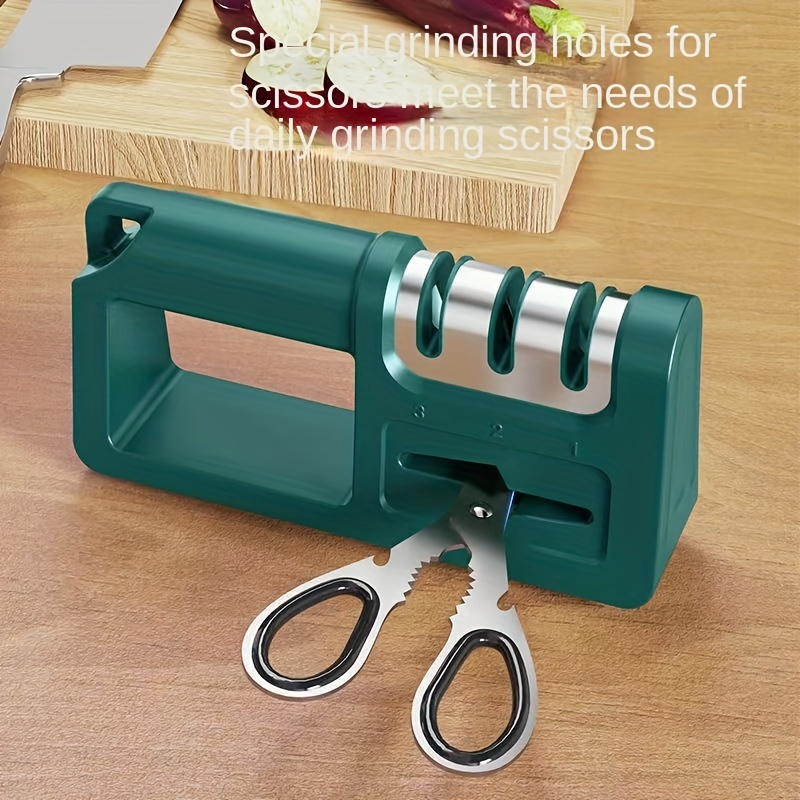 1pc Four-in-One Diamond Knife Sharpener - Quick and Easy Sharpening for Kitchen Knives, Scissors, and Blades: green