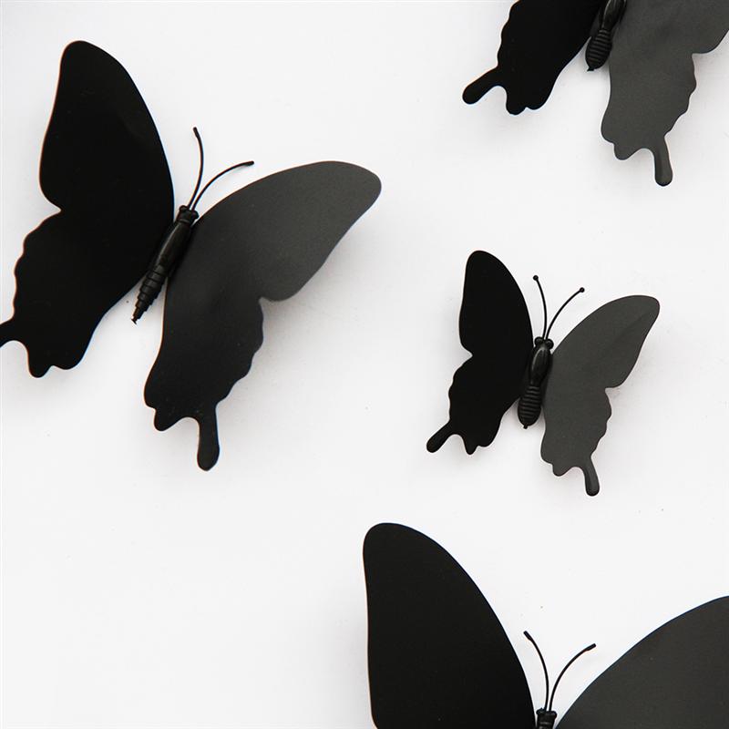 12 pièces noir papillon Stickers muraux ensemble 3D Stickers muraux décorations pour la maison pour chambre salon décoration de la maison autocollants
