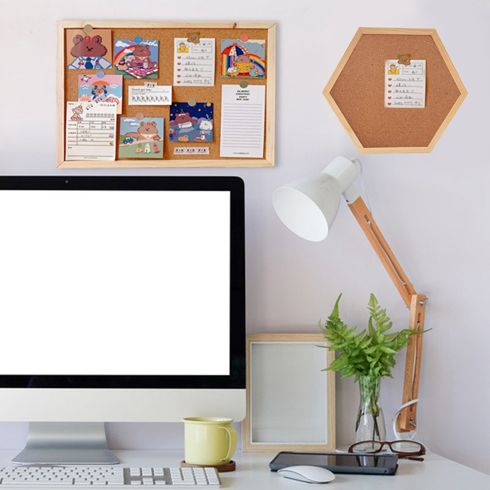 Multifunction Cork Board Office Home Wood Photo Background Hexagon Stickers Wall Message Drawing Bulletin