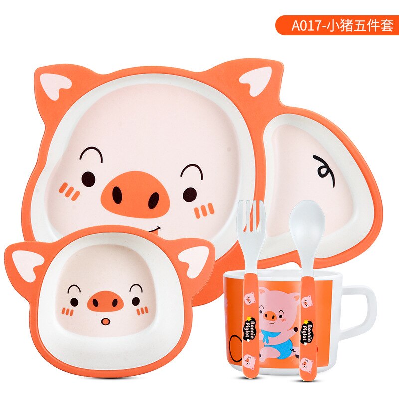 5 Pcs Dinnerware Set Bamboo Fun Flatware Set Cutlery Reusable Flatware with Plate Bowl Cup Spoon Fork Set KidsTableware Box: Gold