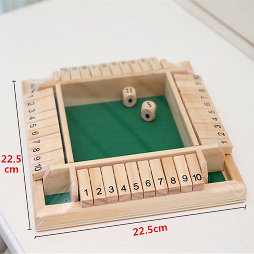 Wooden Traditional Four Sided 10 Number Pub Bar Board Dice Party Funny Game Toys Four-sided Flop Wooden Number Game Toy