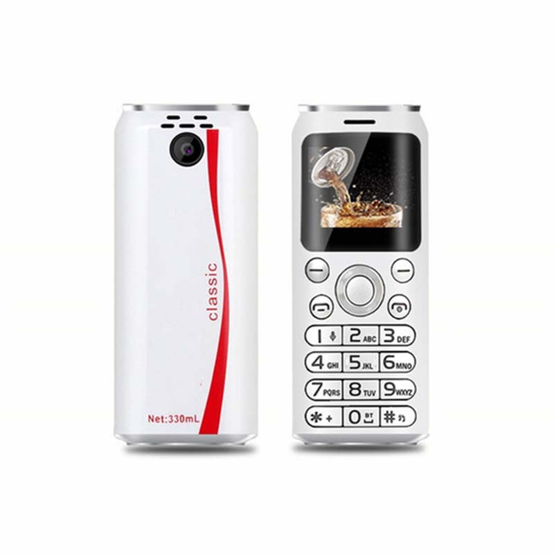 Cola Mini Mobile Phone Cellphone Stereo GSM Unlocked Phone Super Thin Small Phone Dual Sim Cell Phone For Children Wireless: White