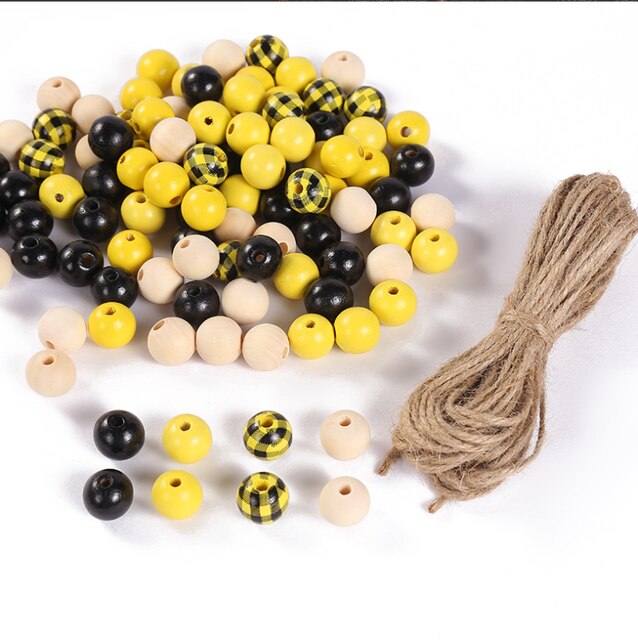 200Pcs Candy Ronde Houten Kralen En Kralen Stretch Cords Hennep Touw Lijn 10 Meter Sieraden Maken Armband Ketting Met doos: yellow