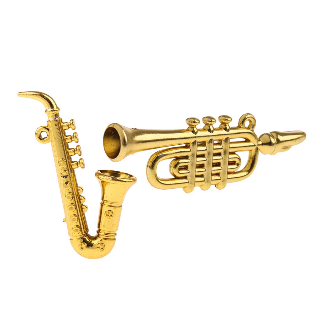 2 Stuks Muziekinstrumenten 1:12 Poppenhuis Miniatuur Decoratie Gebogen Pijp Saxofoon Model