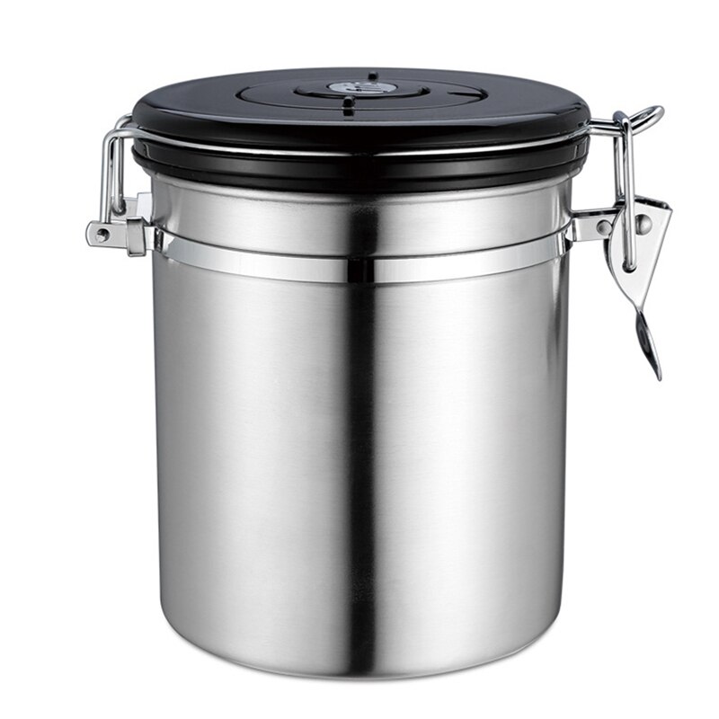 Coffee Storage Container Airtight Stainless Steel Coffee Canister Vault Coffee Bean Container with CO2 Valve to Keep Beans Fresh: Silver 1.8L
