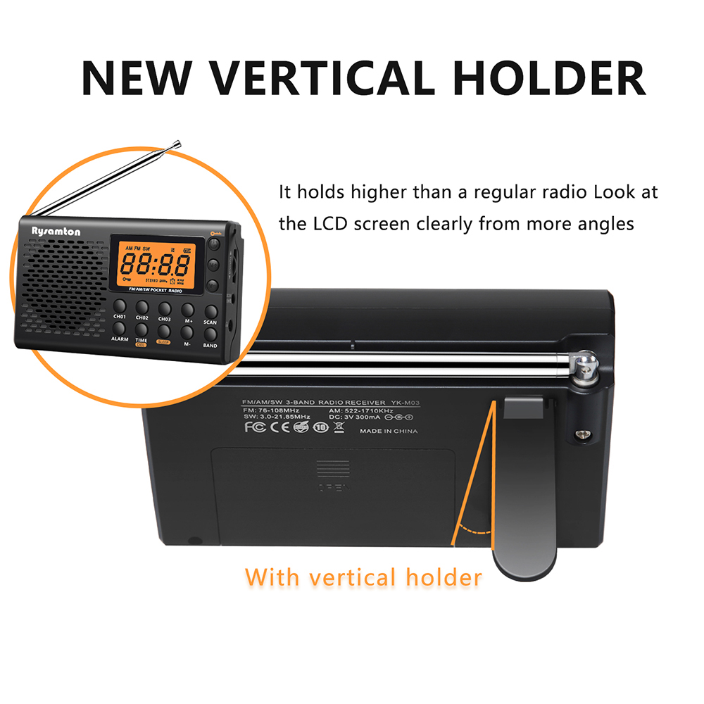 Portátil All-Band Rádio Digital, FM, AM, SW, USB recarregável, ondas curtas, gravador de onda completa, alto-falante para idosos