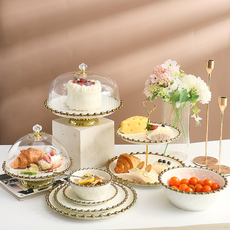 Simple European-style ceramic tall cake tray wedding birthday cake tray afternoon fruit snack cake tray kitchen supplies