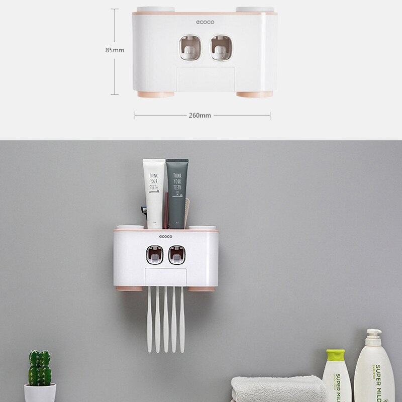 Automatic Toothpaste Dispenser 4 Toothbrush Holders Bathroom Toilet Wall-mounted Toothbrush Storage Toothpaste Squeezer