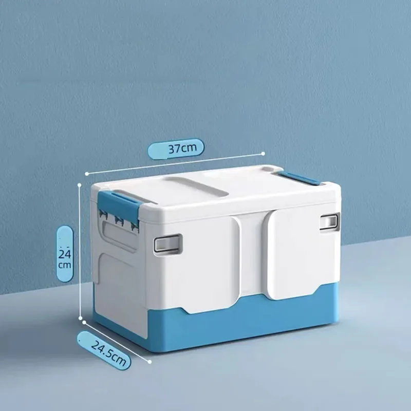 Caja de almacenamiento plegable para ahorrar espacio, juguete para aperitivos, contenedor organizador multifuncional con tapa, cajas de plástico de alta capacidad a prueba de polvo: Azul