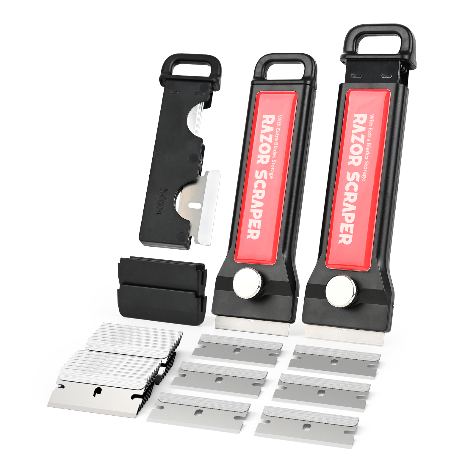 EHDIS 2 uds raspador de cuchillas de afeitar con caja de almacenamiento de cuchillas removedor de tinjes de ventana de envoltura de vinilo de carbono + 20 piezas cuchillas de Metal/plástico de 1,5 pulgadas: Naranja