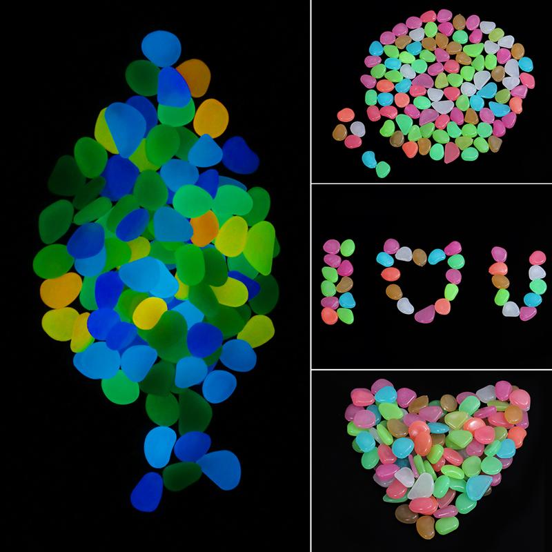 Ounona 100 stuks lichtgevende keien, kiezelstenen, gloeiend in het donker voor aquarium, aquarium, grinddecoraties voor de tuin