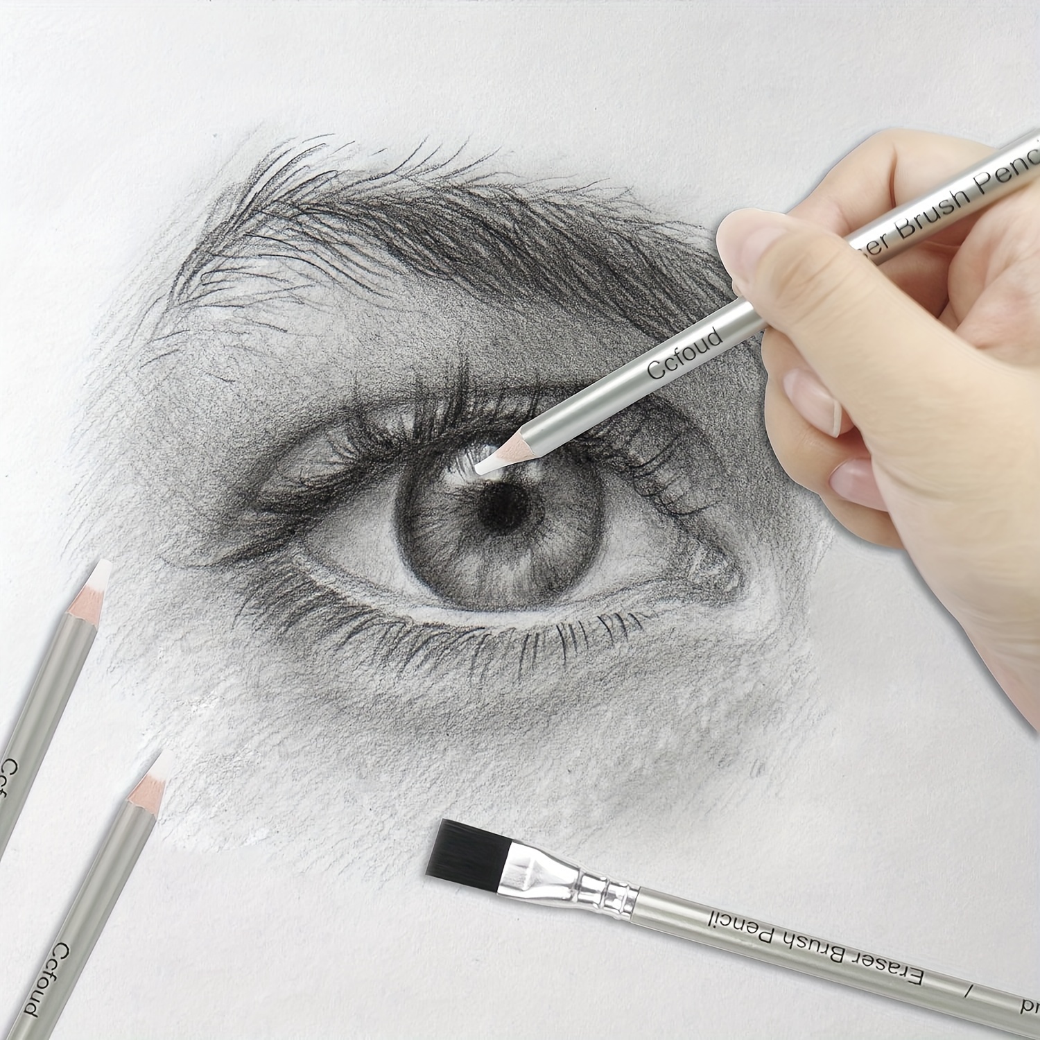 Detail Eraser Pencil-3/5/10pcs Eraser Pencils with Brush,Erasing Small Details or add Highlights for Charcoal Pencil Drawings