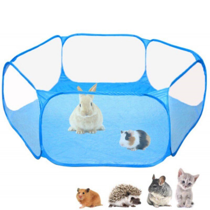 Portable Small Animals Exercise Fence Fordable Rabbits Hamster Cage Tent Play Fence Small Animals Playpen: Blue