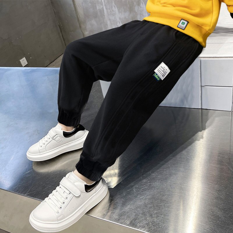 Pantaloni della tuta lunghi per ragazzi coreani pantaloni autunnali primaverili pantaloni per bambini per bambini pantaloni a matita tinta unita 5 6 7 8 9 10 12 13 14 anni: nero / 9