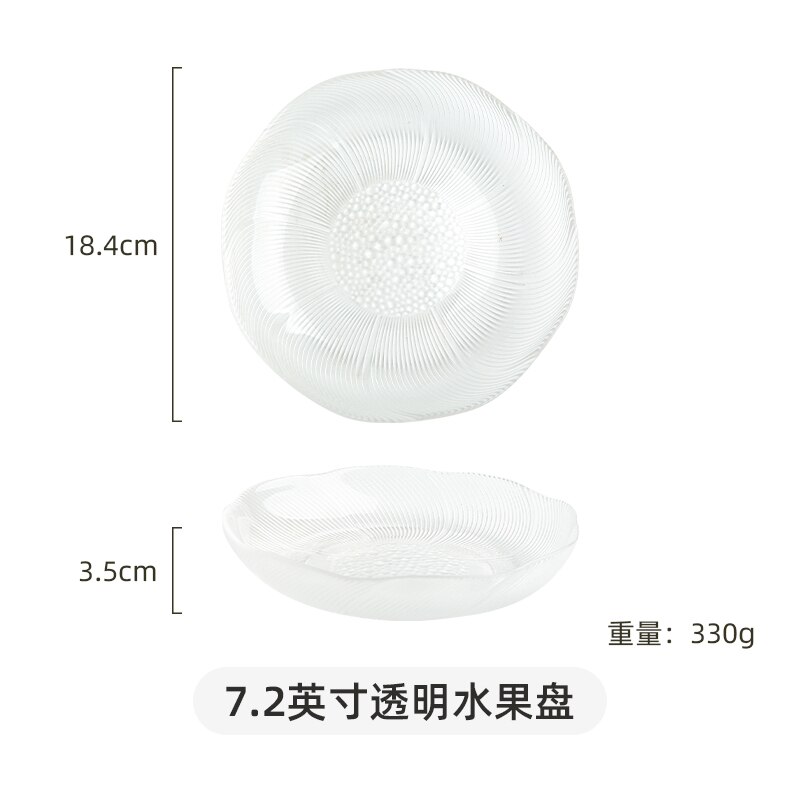 Ins Simple Fruit Plate Crystal Glass Dessert Plate Fruit Salad Bowl Dessert Bowl Set Dishes and Plates Sets: 7.2inch