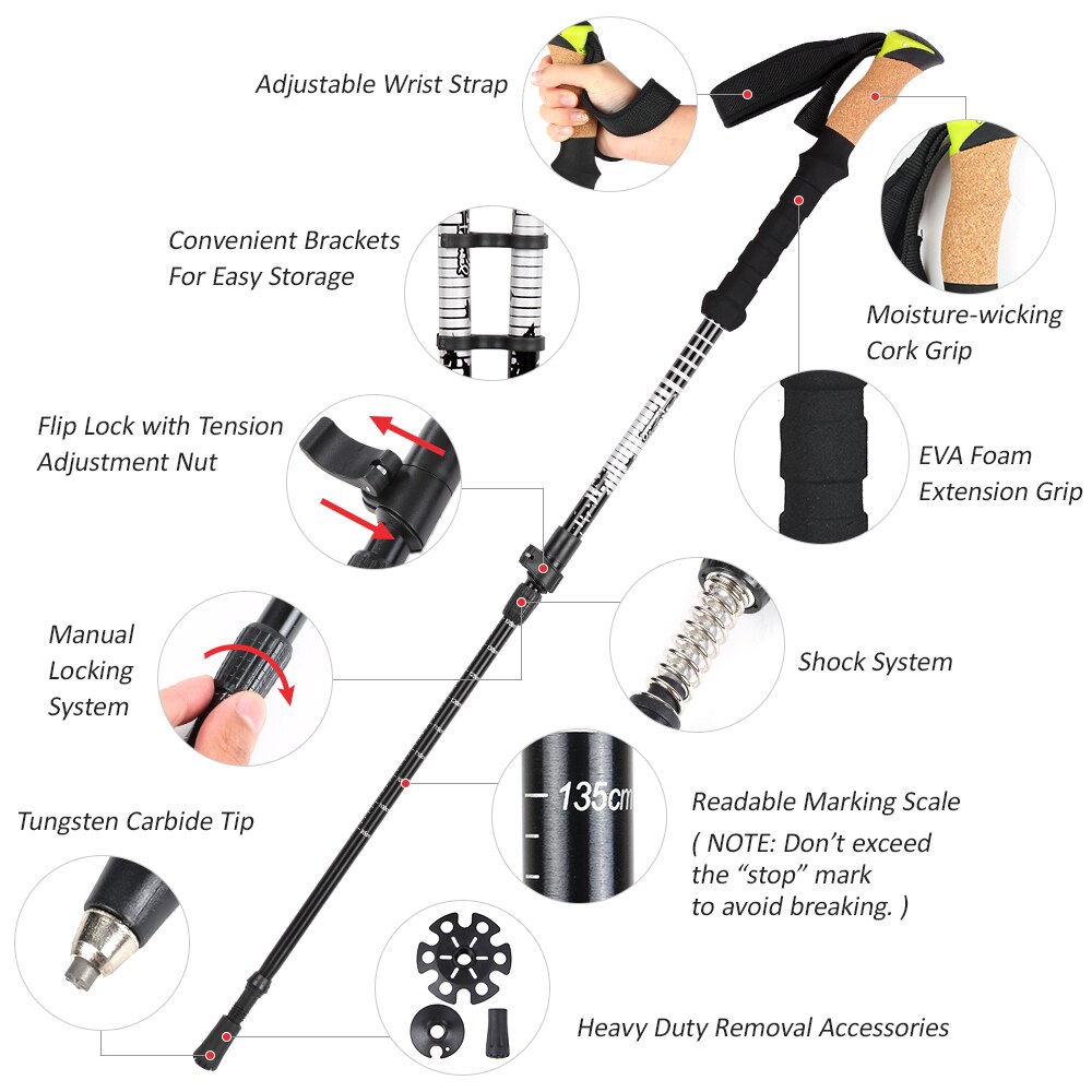 2 PCS Trekking Poles Collapsible Walking Poles Hiking Sticks Set For Camping Climbing hiking telescope stick nordic lightweight