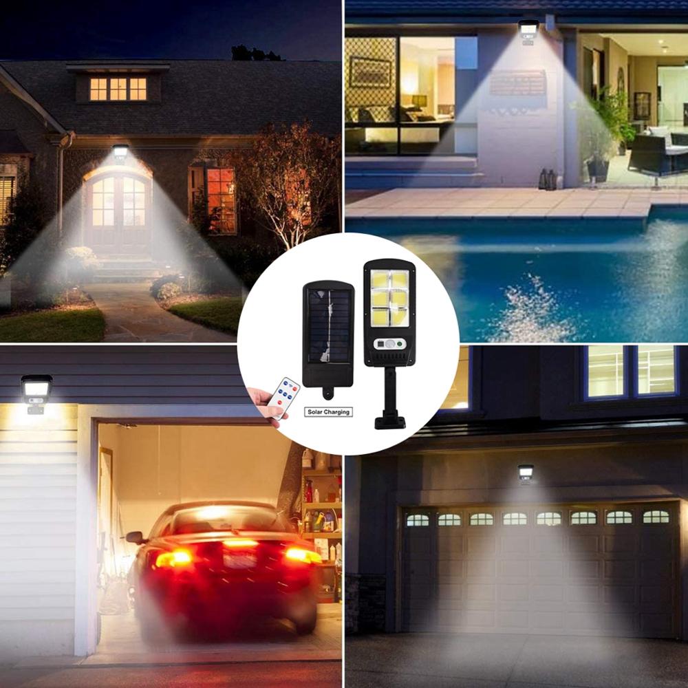 Powerful Remote Control Upgraded COB Solar Light PIR Motion Sensor IP65 Outdoor Solar Wall Street Light Waterproof Lamp