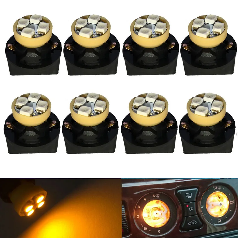 8pcs T10 4 Led 3528SMD Bulb W5W 158 194 PC194 PC168 Twist Lock Socket Car Dash Dashboard Instrument Cluster Panel Gauge Light: Yellow