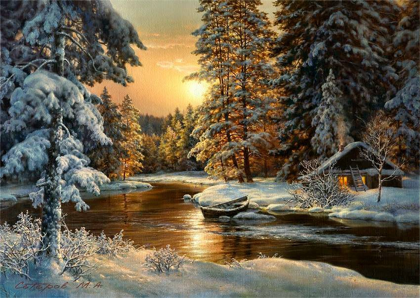 Huacan Kruissteek Borduren Winter Landschap Katoenen Draad Schilderen Diy Handwerkpakketten 14CT Winter Home Decoratie: CT-146