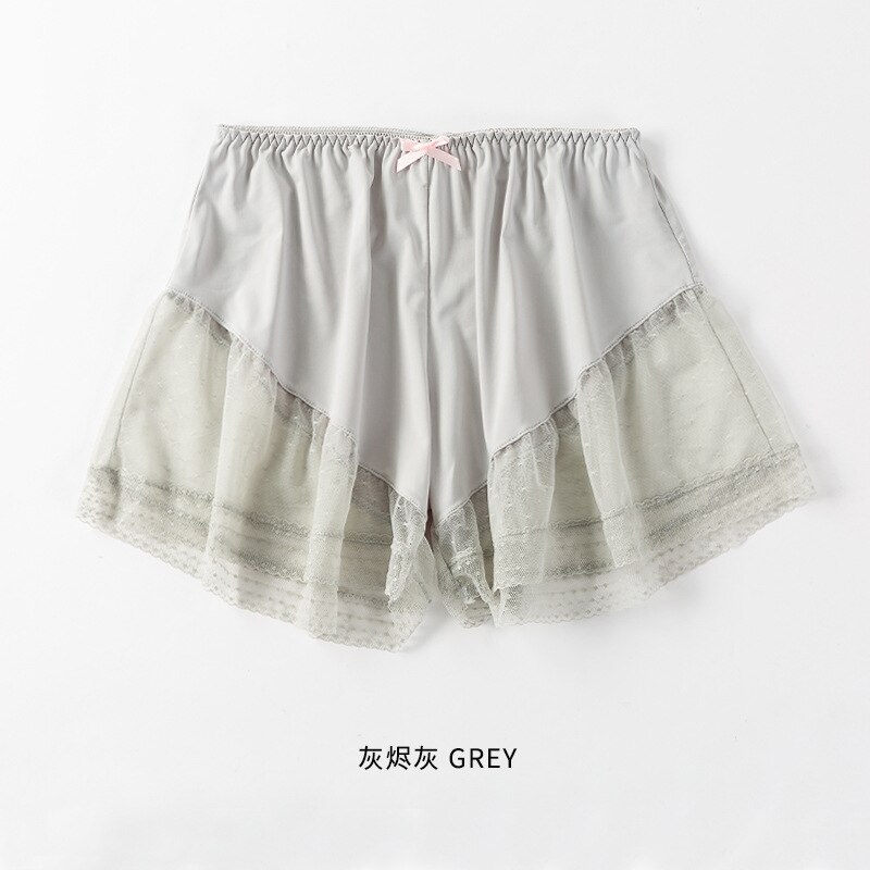 Lace Mesh Safety Short Pants Women Seamless Boyshorts Girls Under Skirt Shorts Pantie Female Home Comfortable Basic Pajama Pants: Gray