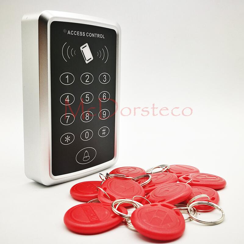 Standalone Access Controller with 10pcs EM keychains RFID Access Control Keypad digital panel Card Reader For Door Lock System: Red Keyfobs