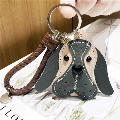 Fancy Leuke Hond Dier Sleutelhanger PU Lederen Trinket Gevlochten Touw Handgemaakte Sleutelhanger Auto Sleutelhanger Bag Hanger Charms Sleutelhanger: Grijs