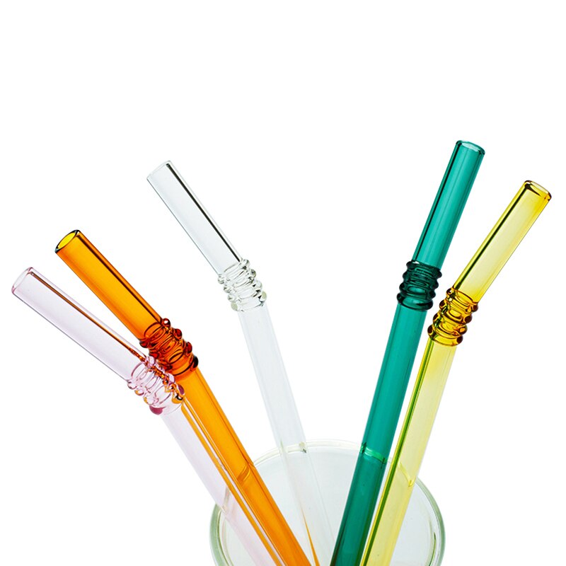 Paja de beber de vidrio paja de colores vaso pajillas de alto borosilicato resistente al calor rectas curvadas