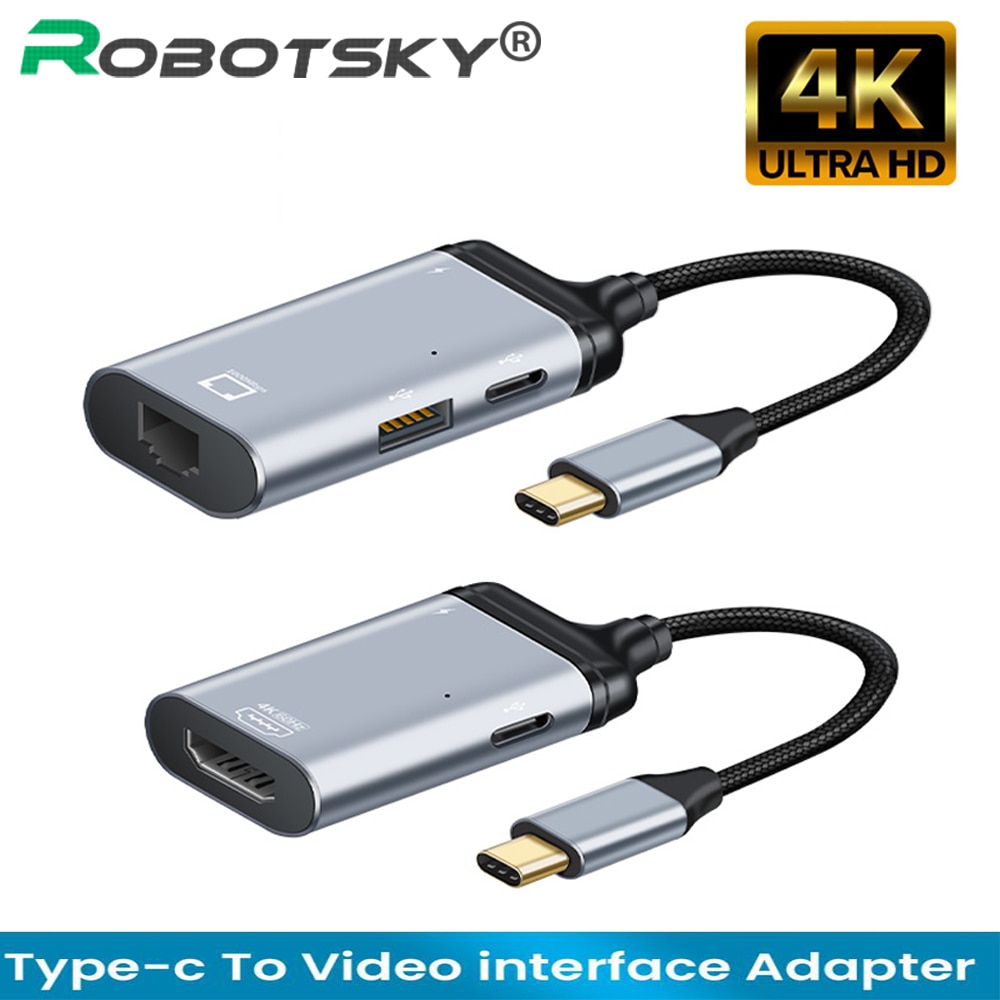 4K Usb C Tot Rj45/Vga/Dp/Hdmi-Compatibel/Mini Dp Kabel Type C Naar Hdmi Thunderbolt 3 Adapter Voor Macbook Pro 4K Uhd USB-C