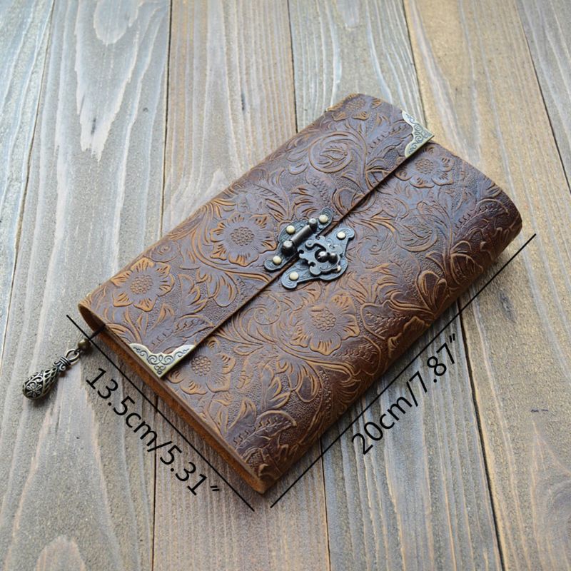 Embossed Pattern Soft Leather Travel Notebook with lock Key Diary Notepad Kraft X6HB