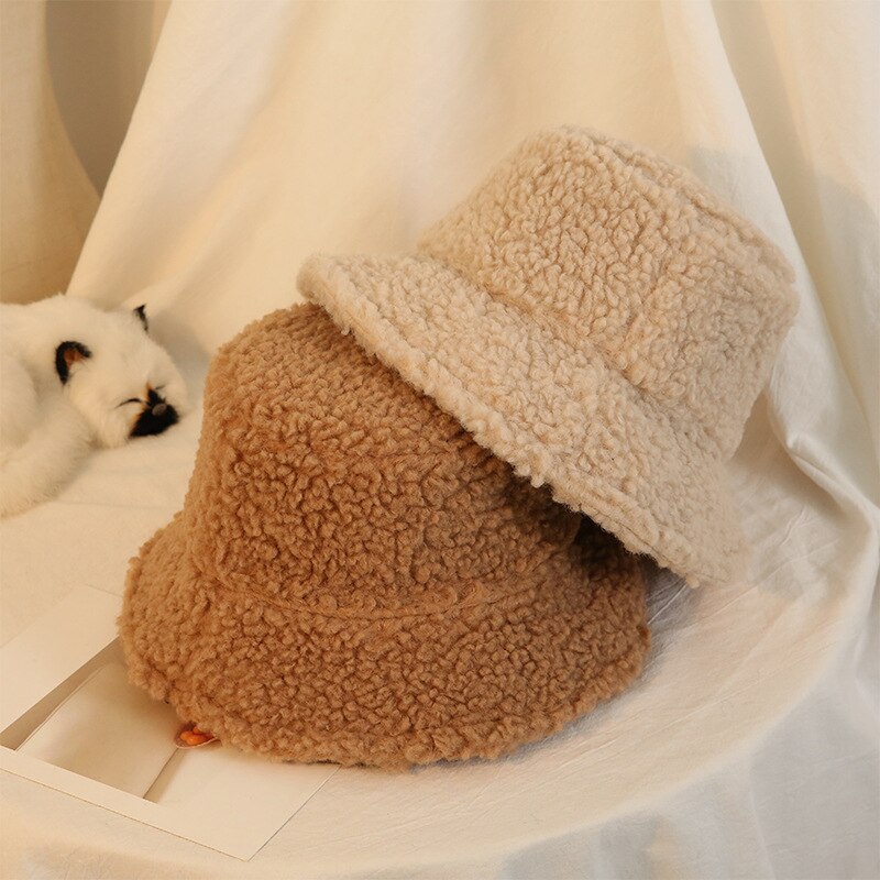 Pure Color Japanese Style Hat For Men Women Unisex Bucket Hats Keep Warm Autumn Winter Fisherman Hat Artificial Fur Caps